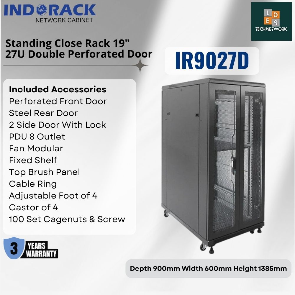 Jual Indorack IR9027D Close Rack 27U Depth 900mm Double Perforated Door ...