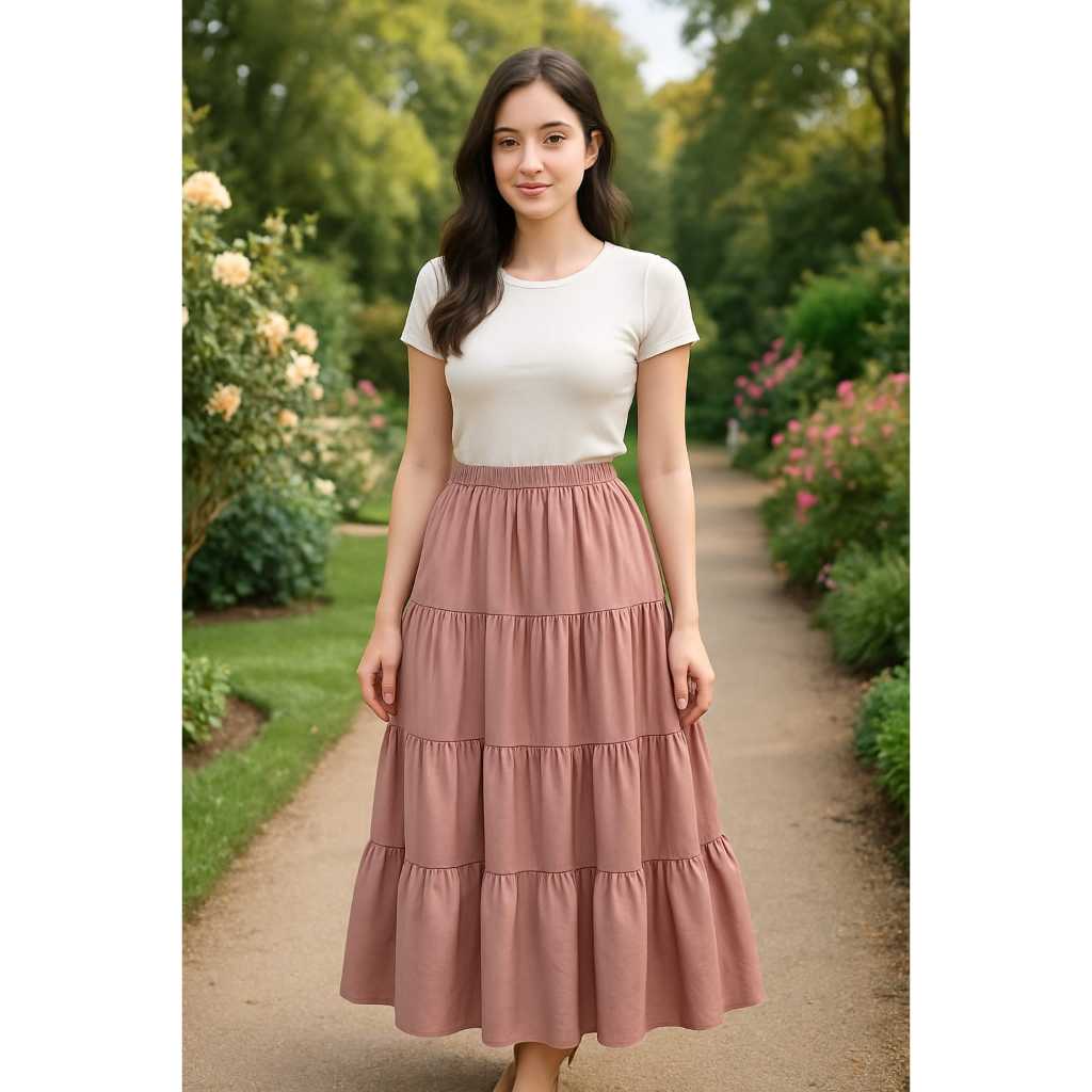 Jual SSH. rok panjang beraksen 4 susun | long skirt korean style | rok ...