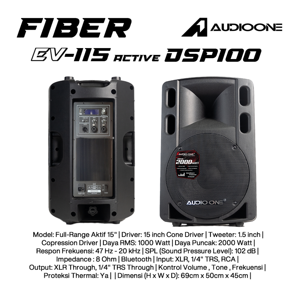 Speaker Aktif Pasif 15 inch EV 115 Monitor Fiber Professional original  Bluetooth Equalizer Usb