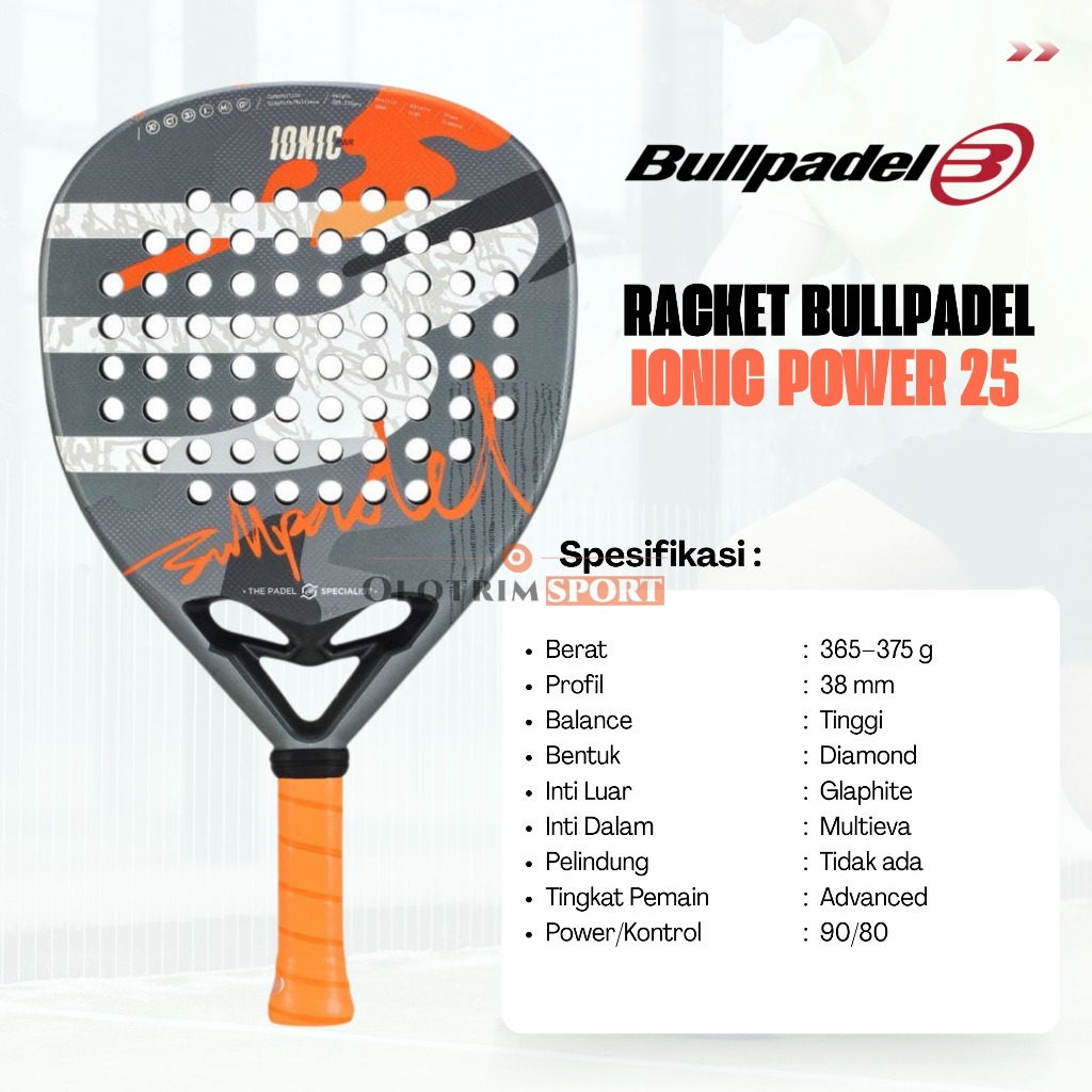 Jual BULLPADEL IONIC POWER 25 Racket Bull Padel Raket Original | Shopee ...