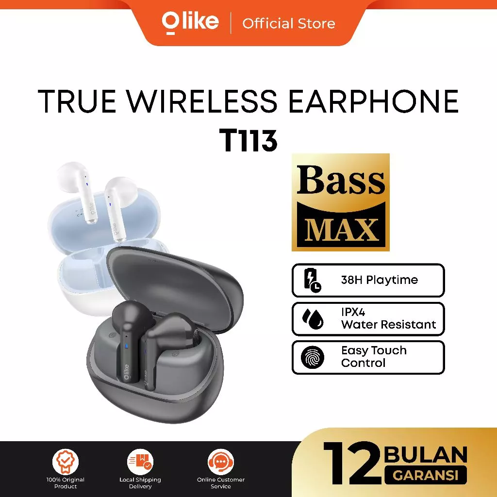 OLIKE TWS T113 38H Playing Time | True Wireless Earphones IPX4 | Headset Bluetooth V5.3 | Half-Ear Stereo - Garansi Resmi 1 Tahun