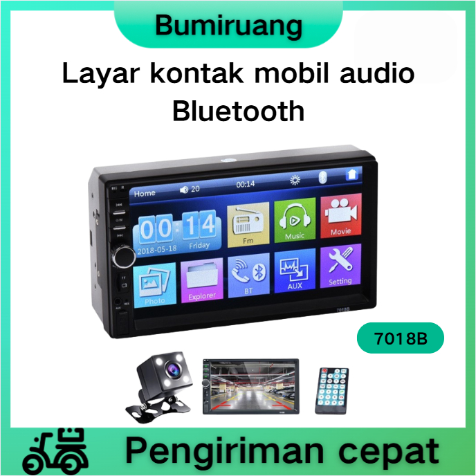 BUMIRUANG   7018B Head Unit Double Din 7 Inch Bluetooth Audio Car MP3 MP5 Player In Touch Screen Radio Dan Kamera Mundur Mobil Head Unit Universal