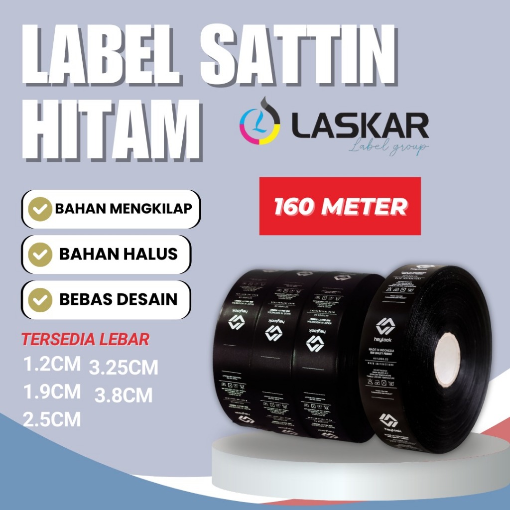 Jual label satin hitam 160m custom printing lebel tag baju nama sendiri ...