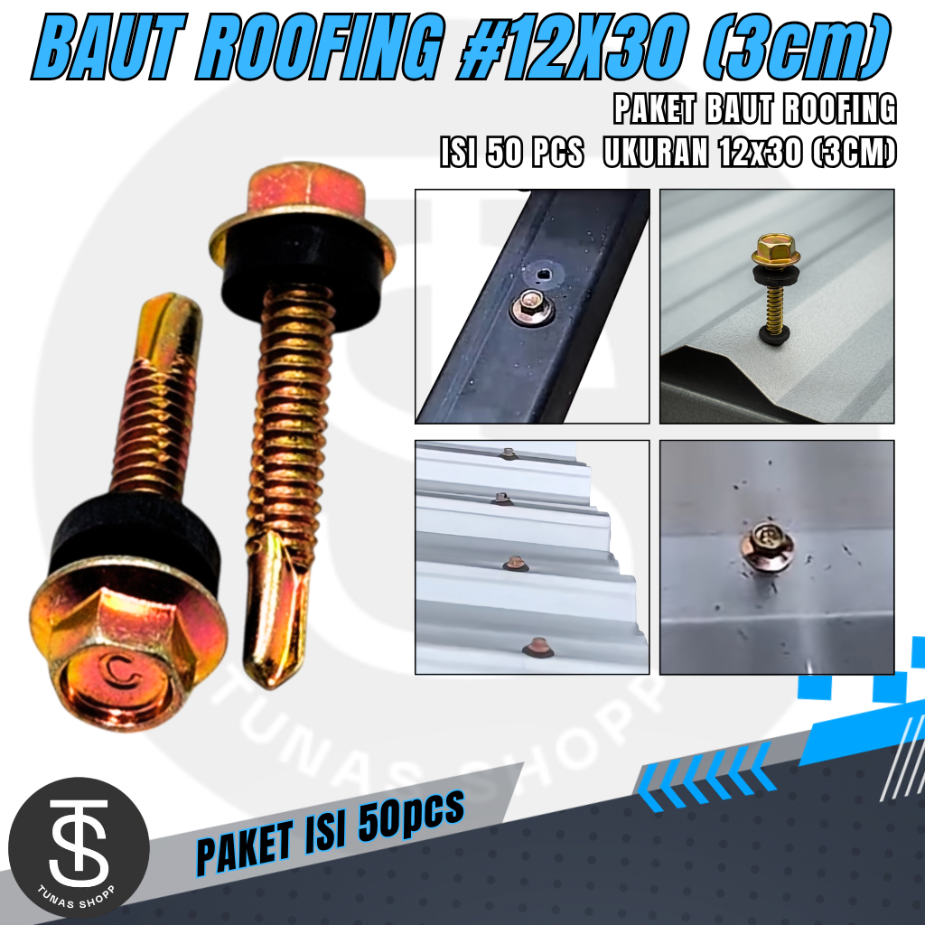 Jual Baut Roofing 12x30 / Sekrup Roofing Isi 50pcs / Baut Baja Ringan ...