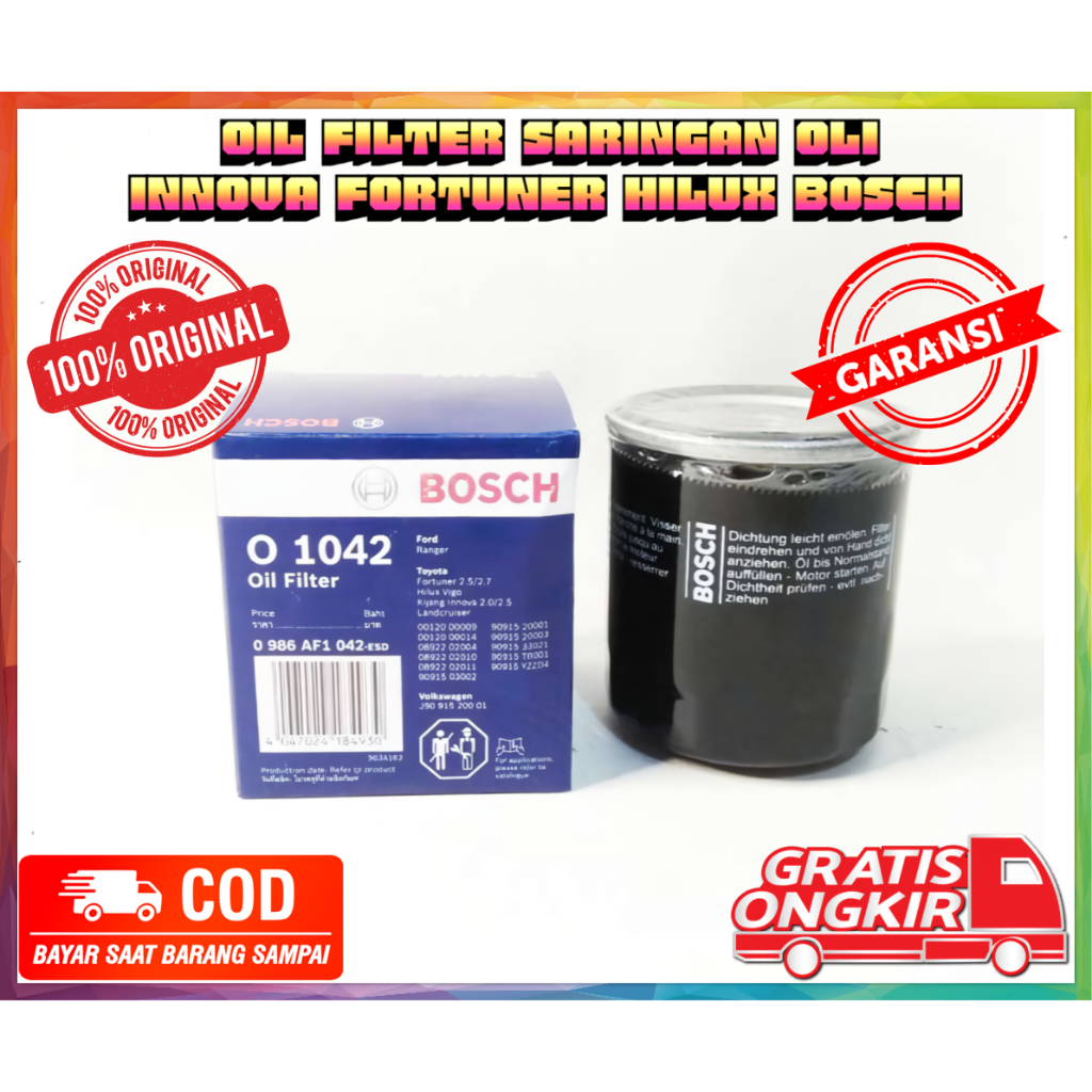 Jual OIL FILTER - SARINGAN OLI INNOVA / FORTUNER / HILUX BOSCH | Shopee ...