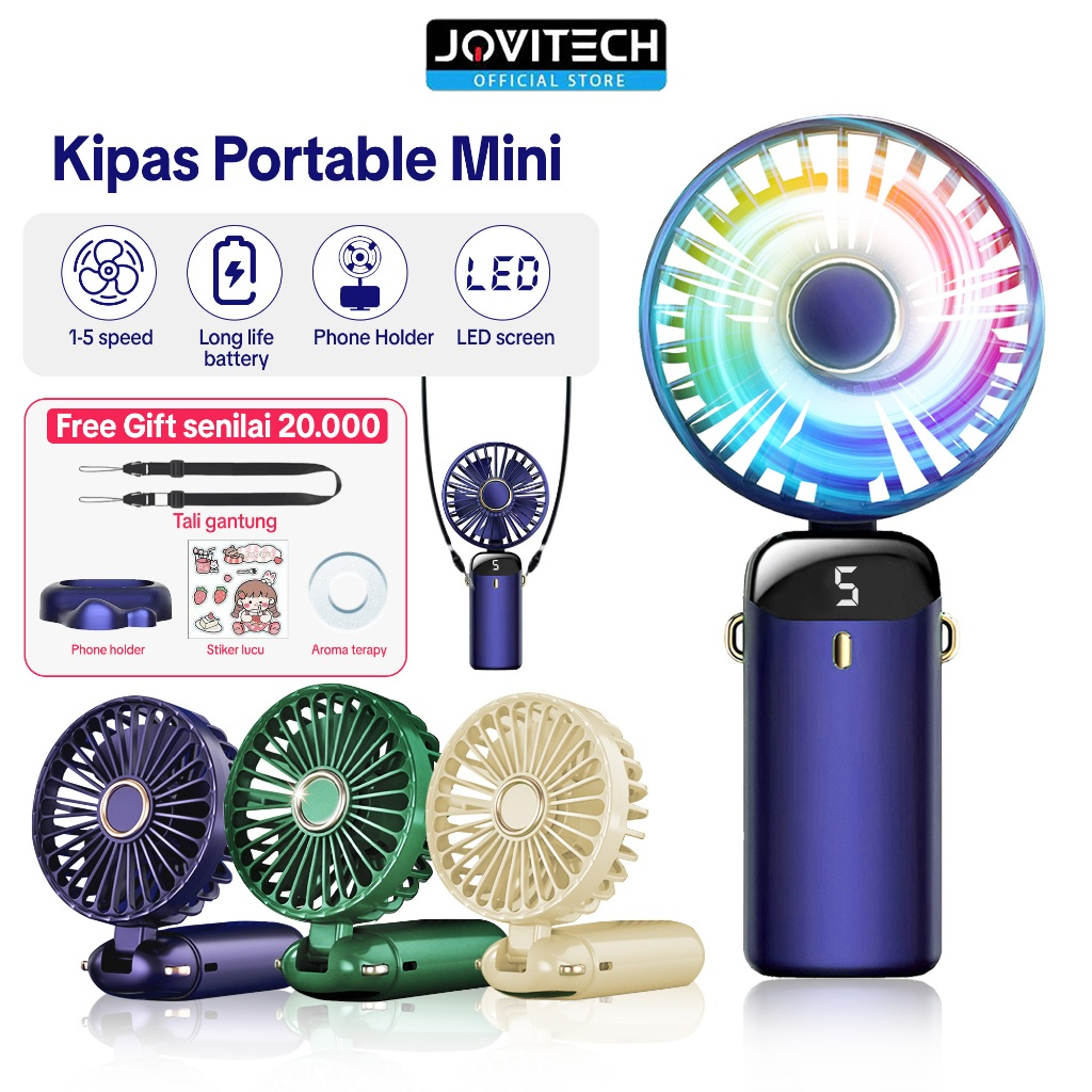 Jual Jovitech Kipas Angin Portable Mini 20000mAh LED Display Mini Fan 5 ...