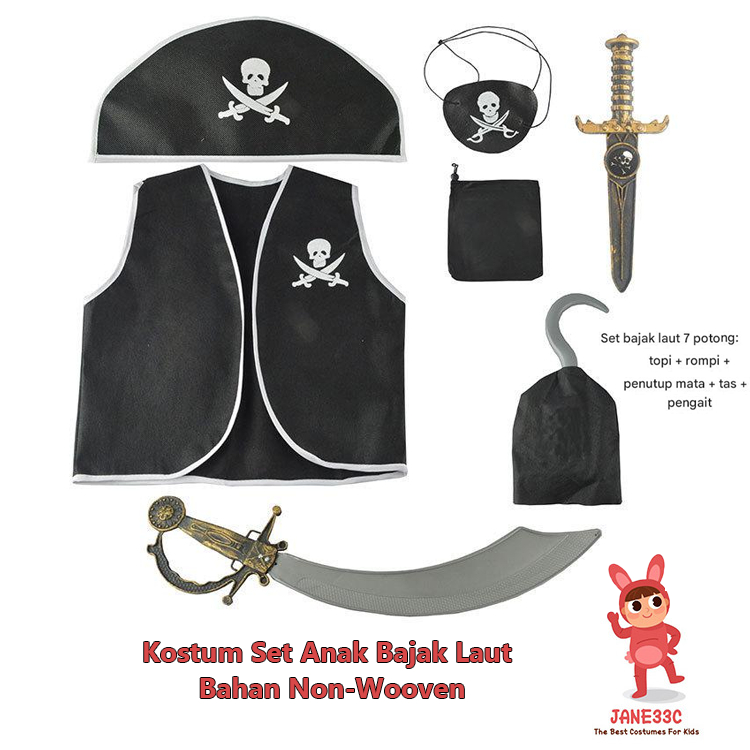 Jual Kostum Set Anak bajak laut Bahan Non Wooven (Rompi + Topi ...
