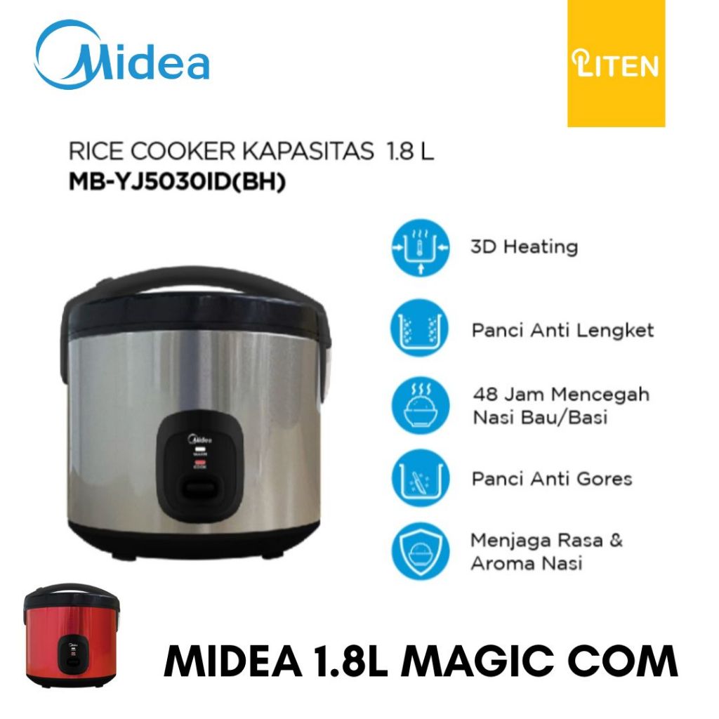 Jual Rice Cooker MIDEA 1.8L - MB-YJ50301D Series Magic Com 1.8 Liter ...