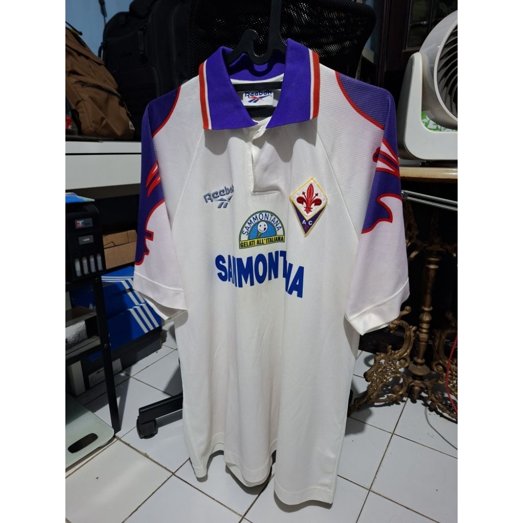 Maillot De Foot Vintage Fiorentina 1995 – Extérieur Rouge – Bati-stuta #9 – Taille XL