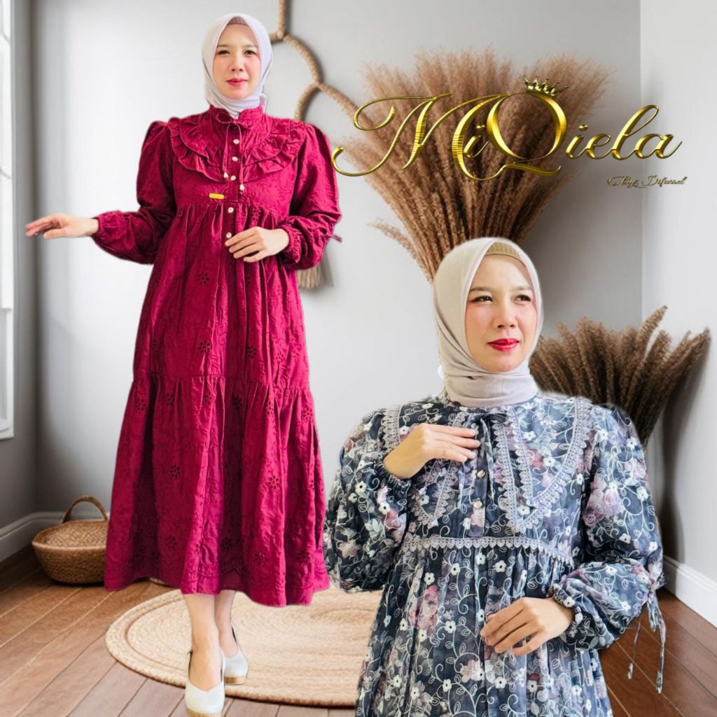 Jual MiQiela Midi Dress Bahan Katbol Katun Bordir Bolong Premium Muslim ...