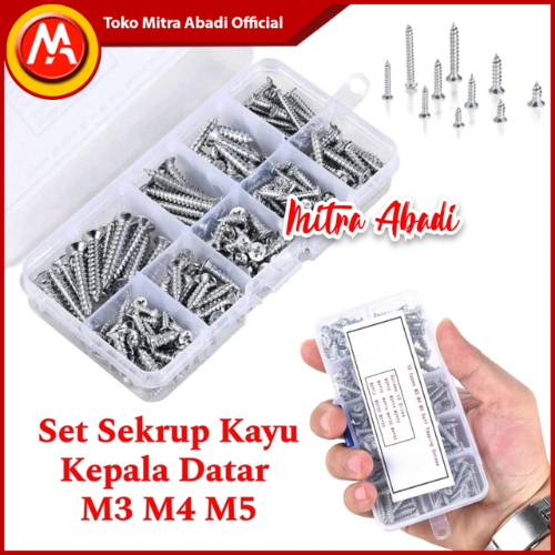 Jual Set Sekrup Kayu Kepala Datar / Kit Self Tapping Screw Flat Head M3 ...