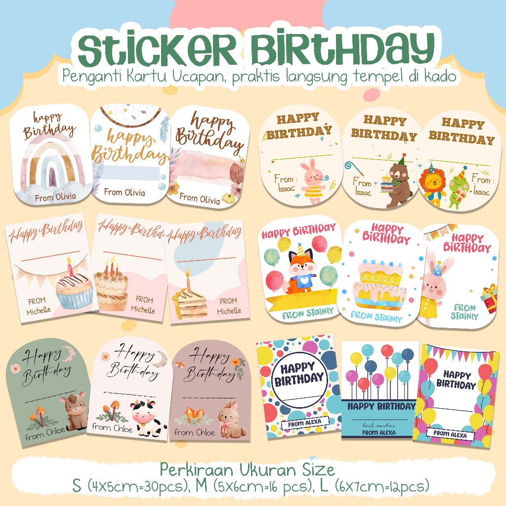 Jual Kiuqte Sticker Birthday Card stiker penganti kartu ucapan ulang ...