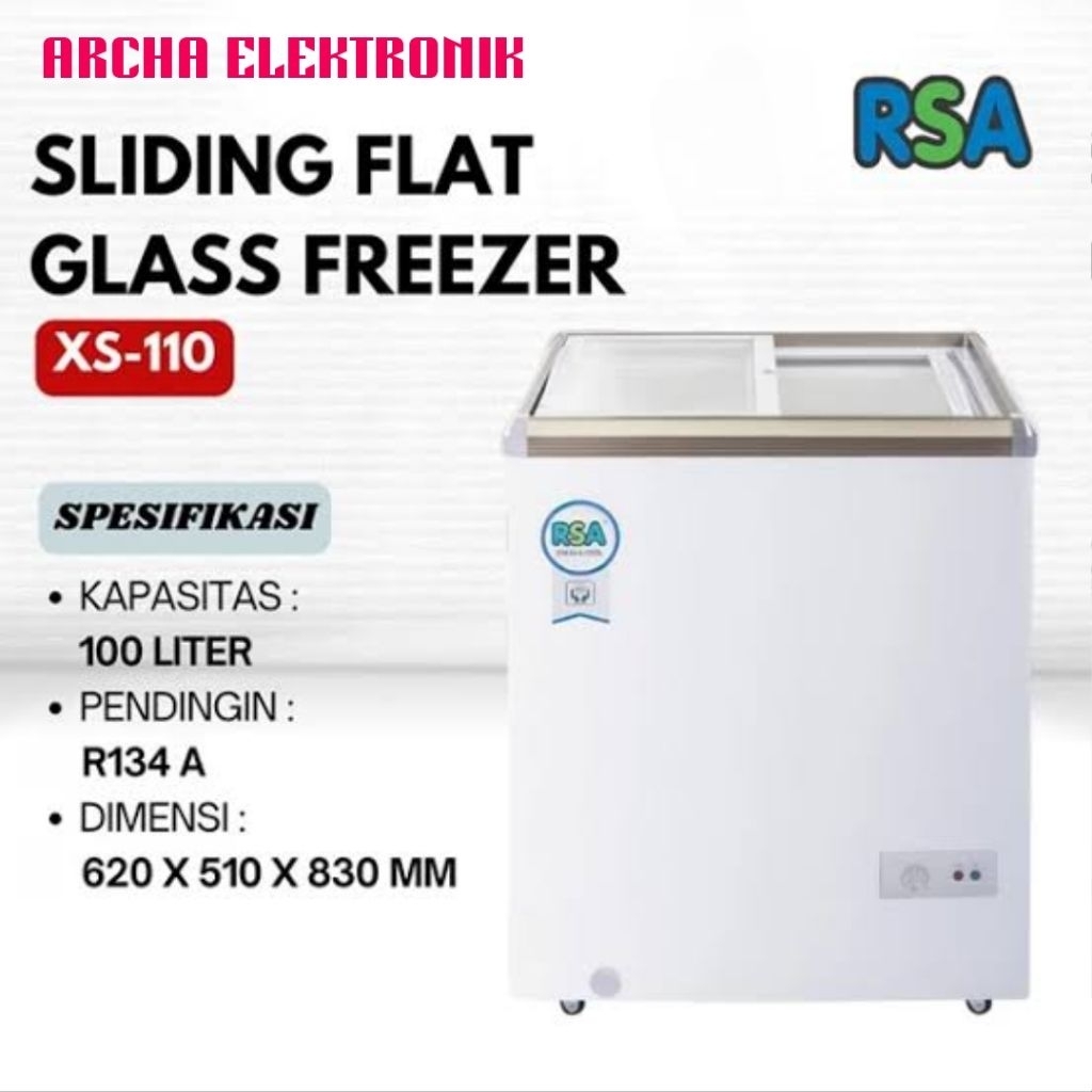 Jual CHEST FREEZER SLIDING RSA XS-110 COOLER BOX KACA GESER 100 LITER ...