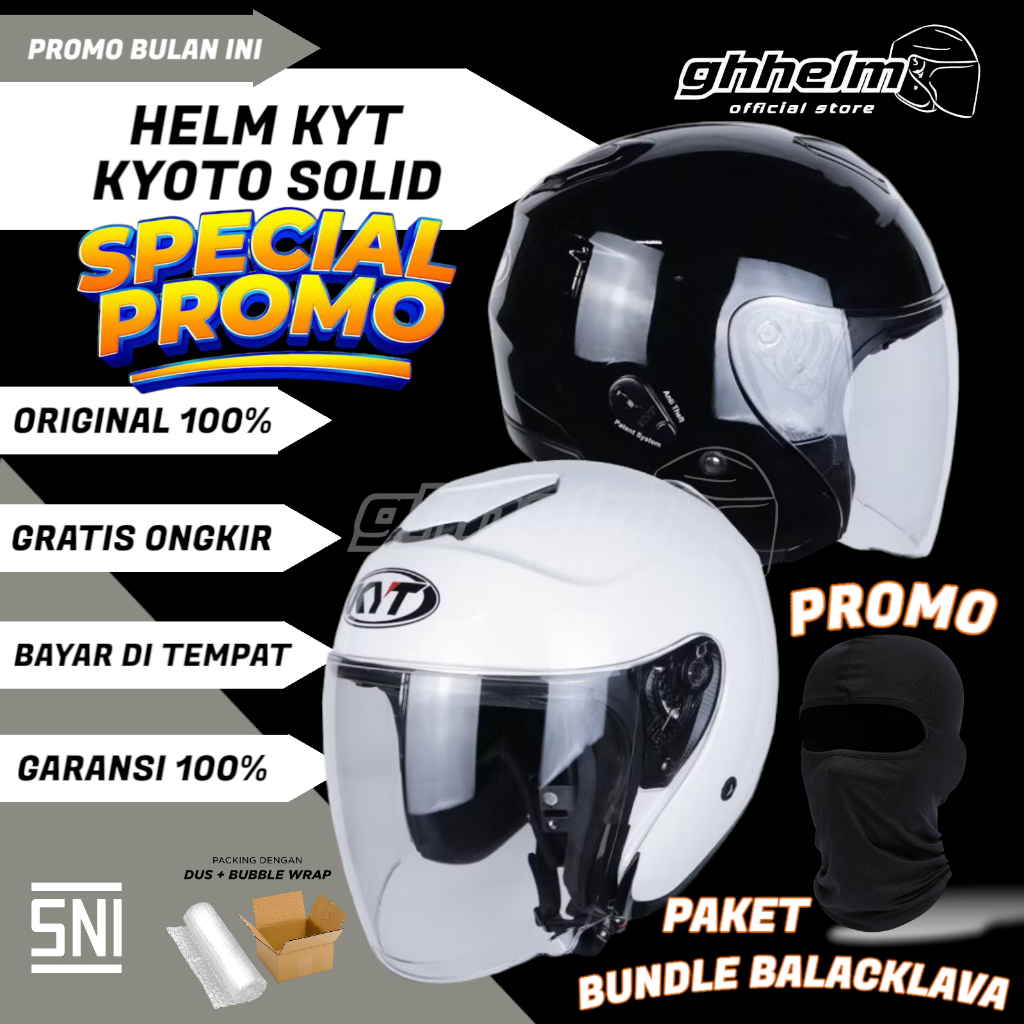 Jual Helm KYT KYOTO SOLID ORIGINAL All Varian Helm Half Face SNI