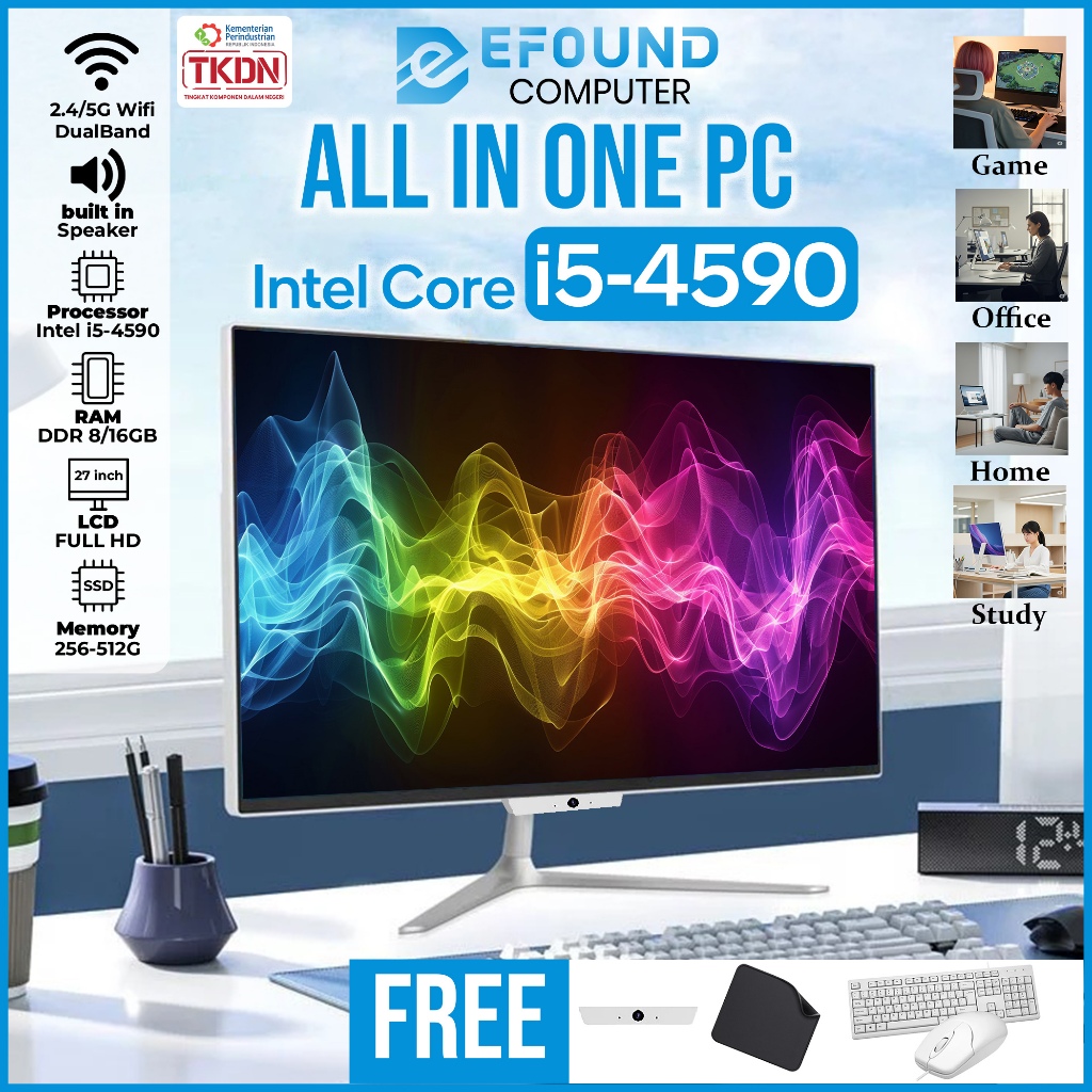 eFound PC All-in-One Intel Core i5-4590 – Super Tipis, Full HD 19-27 inch Z2, 8GB RAM, 256GB SSD Terbaru untuk Rumah, Kantor & Sekolah
