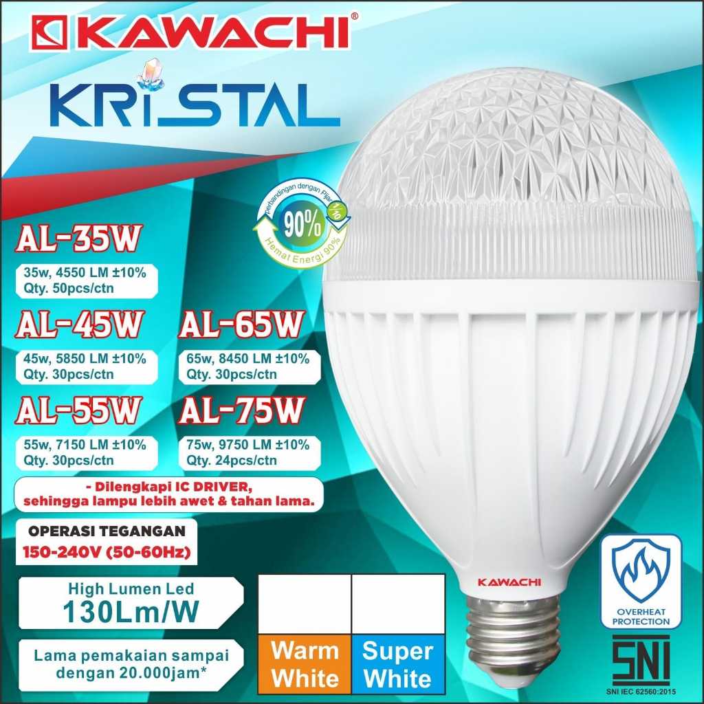 Jual LED KRISTAL KAWACHI SANGAT TERANG 35W 45W 55W 65W 75W Watt Cahaya ...