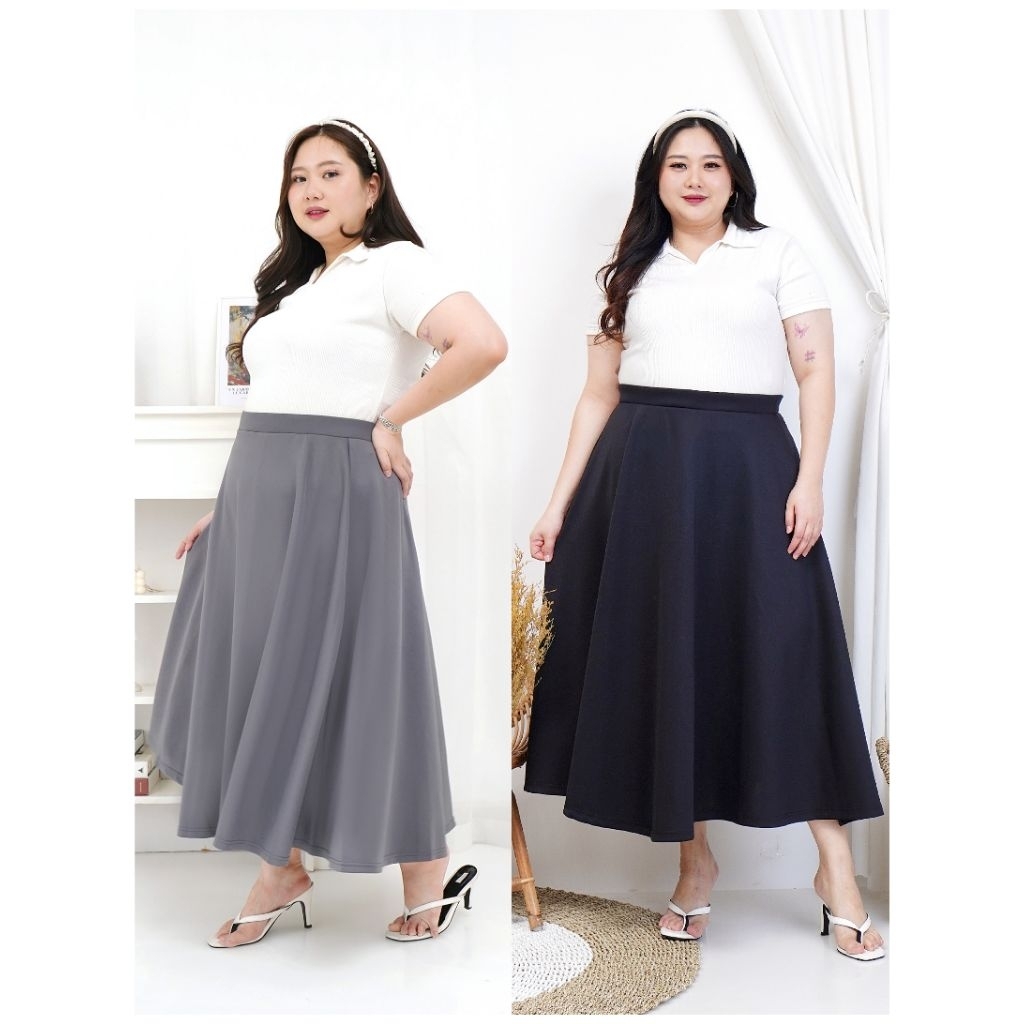 Jual Rok midi A line scuba premium bigsize jumbo | Shopee Indonesia