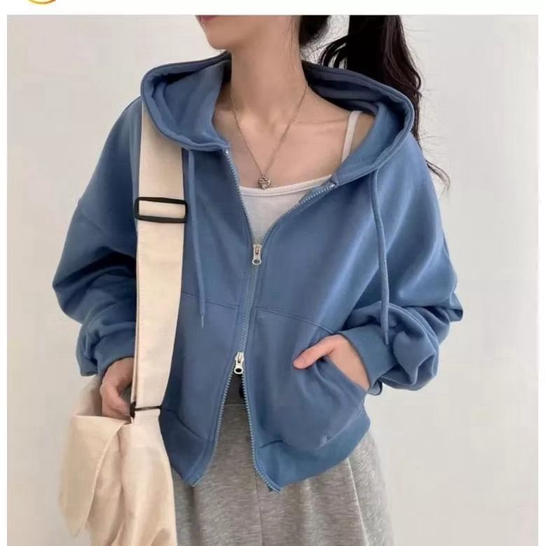 Jual Basic Double Zipper Jaket Oversize - Jaket Croope Polos Wanita ...