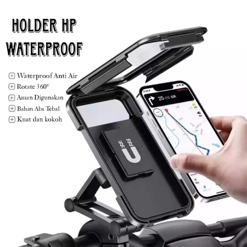Holder Phone Waterproof 360 Stand Sepeda Motor Anti Air Holder Stang Motor Anti Basah  00050