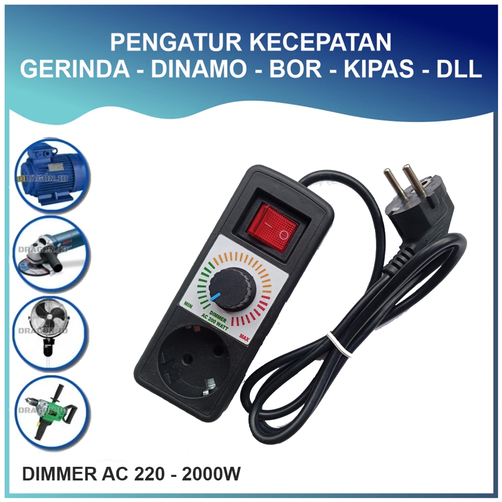 Jual Dimmer 2000 Watt Ac 220V Dimer Alat Pengatur Kecepatan Gerinda Bor ...