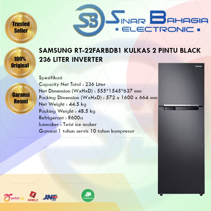 Jual SAMSUNG RT-22FARBDB1 KULKAS 2 PINTU BLACK 236 LITER INVERTER (NEW ...