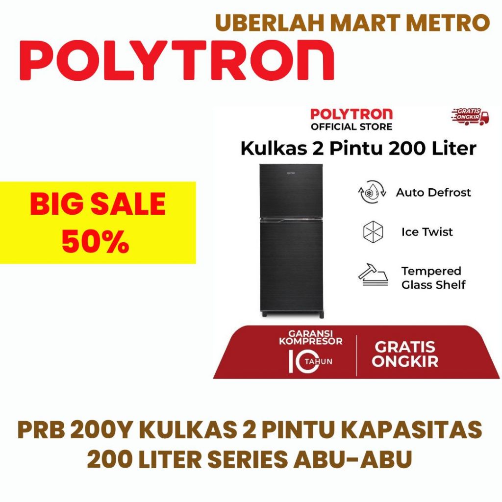 Jual POLYTRON KULKAS 2 PINTU PRB 200 SERIES ABU-ABU | Shopee Indonesia