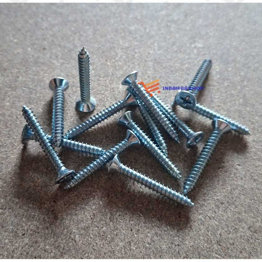 Jual Sekrup Baut Cacing / Sekrup JF (+) Kepala Rata / Tapping Screw ...