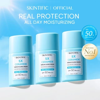 SKINTIFIC - 5X Ceramide Serum Sunscreen 30ml SPF 50+ PA++++ | Sun-Repair Invisible Serum 2-in-1 Skincare Sunscreen Skin Tinted Sunscreen Aqua Sunblock Sunblock Badan Sun Stick Glowing Barrier Anti-Aging Brightening Whitening