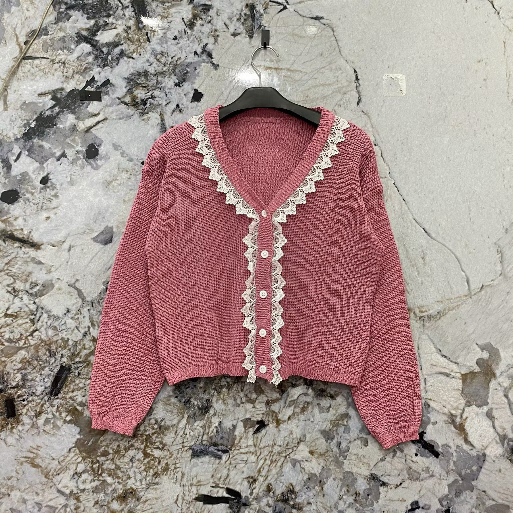 Jual Arsyi Cardigan Crop Rajut Outer Wanita Crop Bassic Motid Renda ...