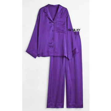 SV Silky Piyama Satin Baju Tidur Wanita Dewasa Lengan Panjang Celana Panjang Wanita Satin