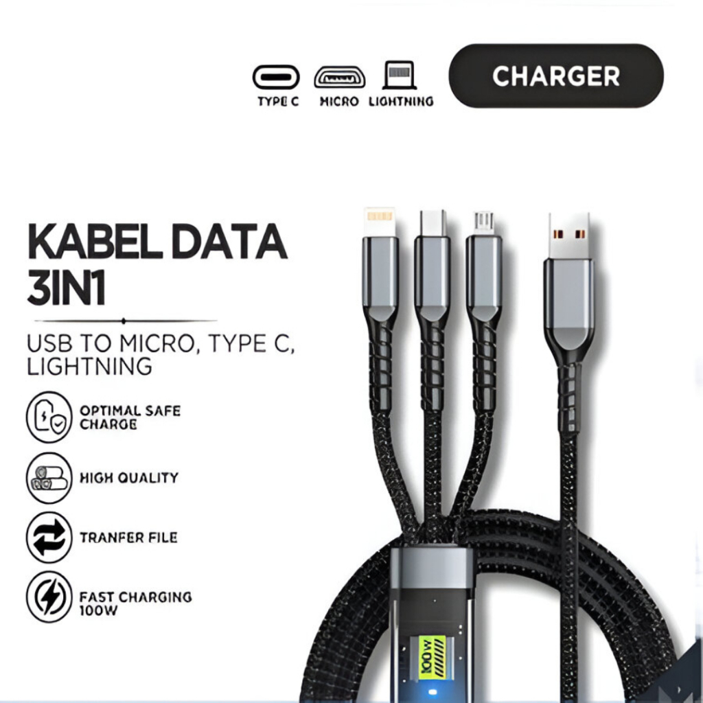 Jual Kabel Data Fast Charging 100W 3 In 1 USB Micro Type C Lightning ...