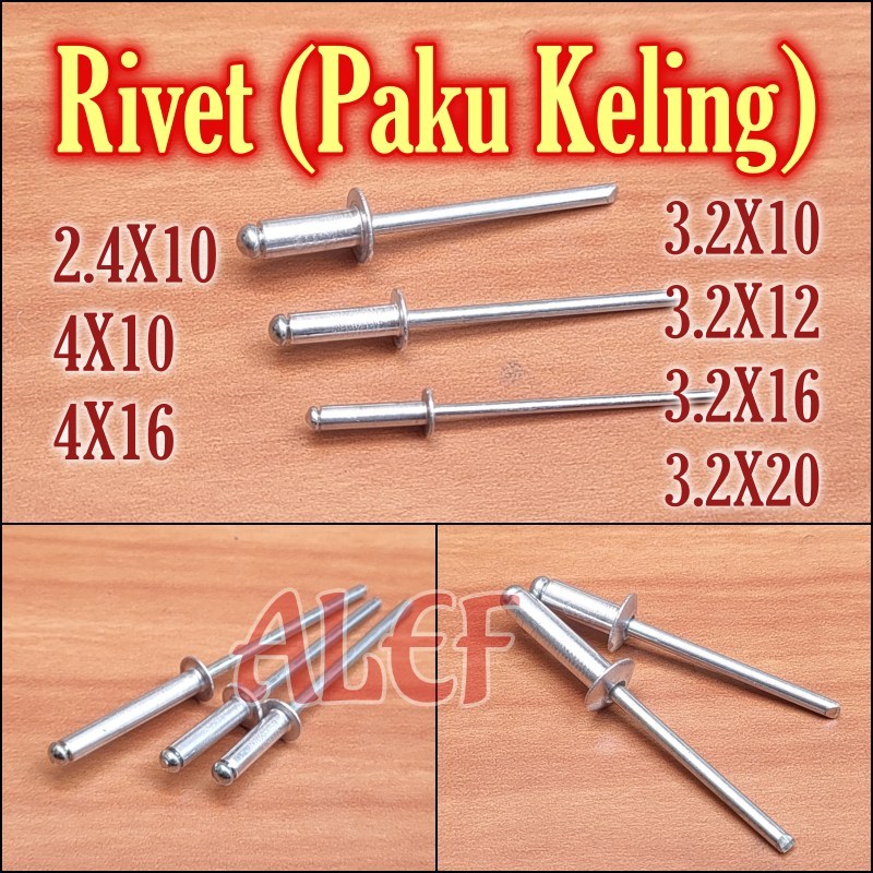 Jual 100Pcs Rivet 2.4x 10 3.2 x 10 12 16 20 mm blind paku keling Keling ...