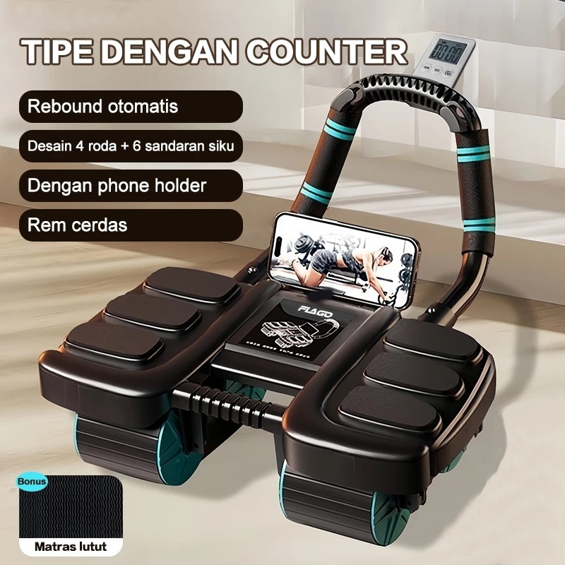 Abdominal Wheel Roller Ab Auto Rebound 6 Pads 4 Wheels Gym Home Workout Hitung Cerdas
