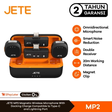 JETE Microphone Wireless MP2 Magnetic Mikrofon Type C With Adapter Lightning Mic Clip On Double
