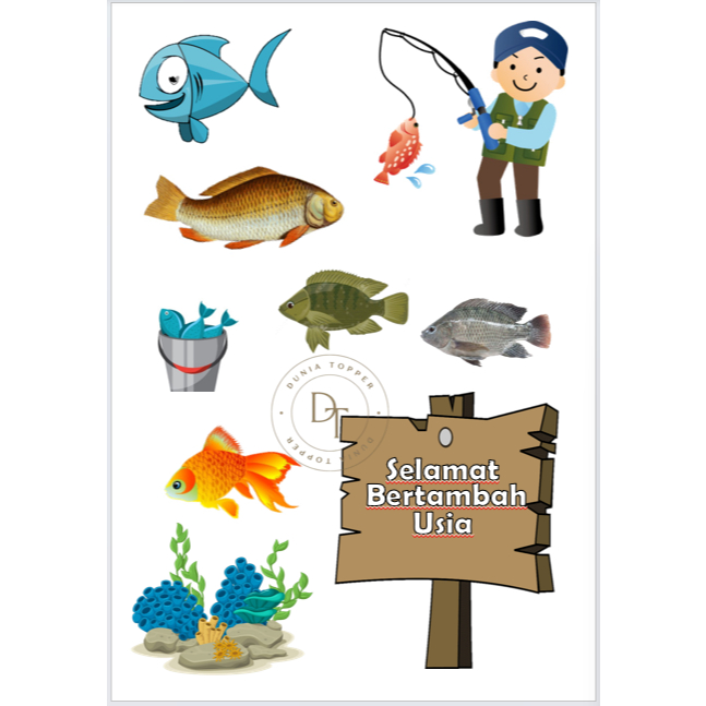 Jual TOPPER/Hiasan kue Ultah MEMANCING IKAN [FREE] request Nama/Foto ...