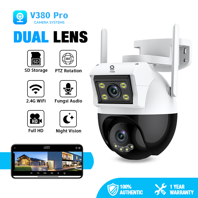 YAMIYA Outdoor CCTV V380 PRO Dual Lens PTZ WiFi Wireless Camera IR Night  Vision Waterproof Smart Security IP Camera