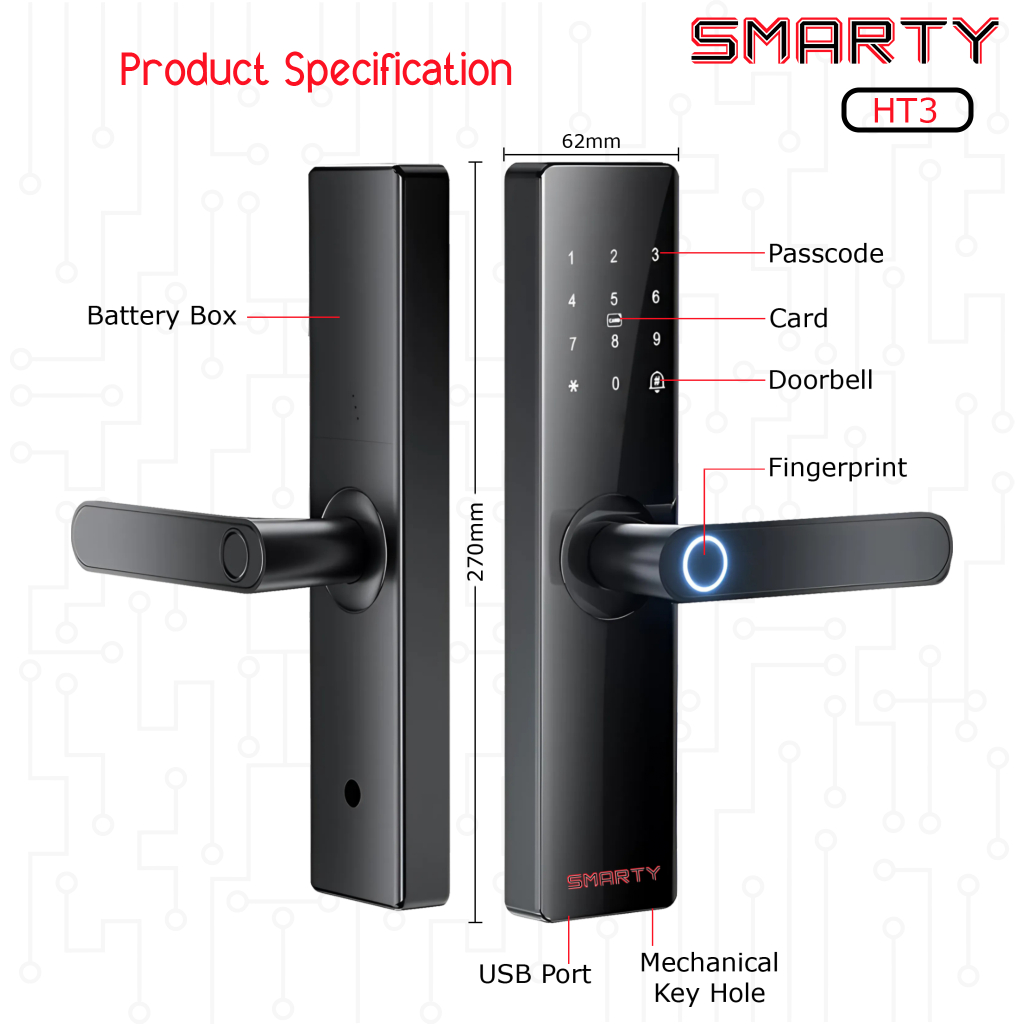 Jual SMARTY HT3 - Smart Door Lock Handle APP Fingerprint, Kunci Pintu ...