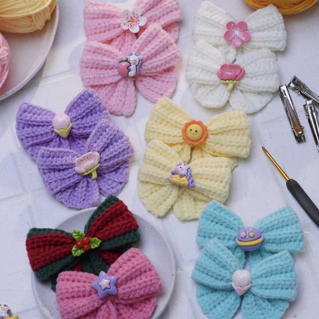 Jual Jepit Rambut Rajut Pita Bow Hair Clip Crochet | Shopee Indonesia