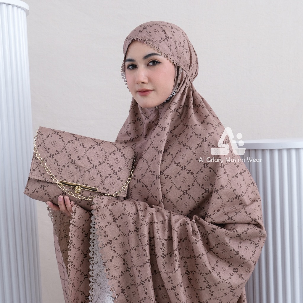 Mukena Dewasa 2in1 Motif Lasercut Print Katun