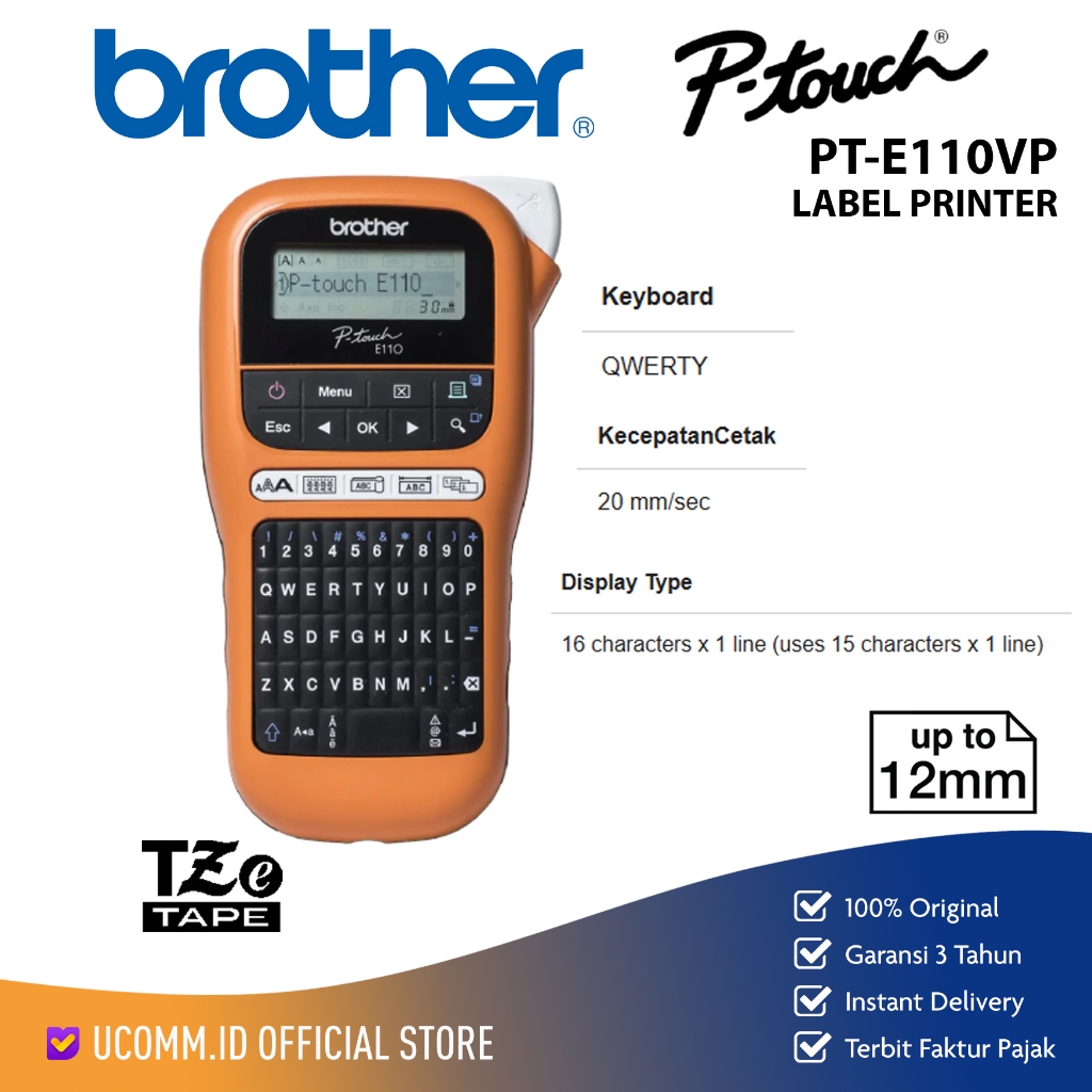 Jual Brother Pt E110 Vp Handheld Printer Brother P-Touch Label Pembuat ...