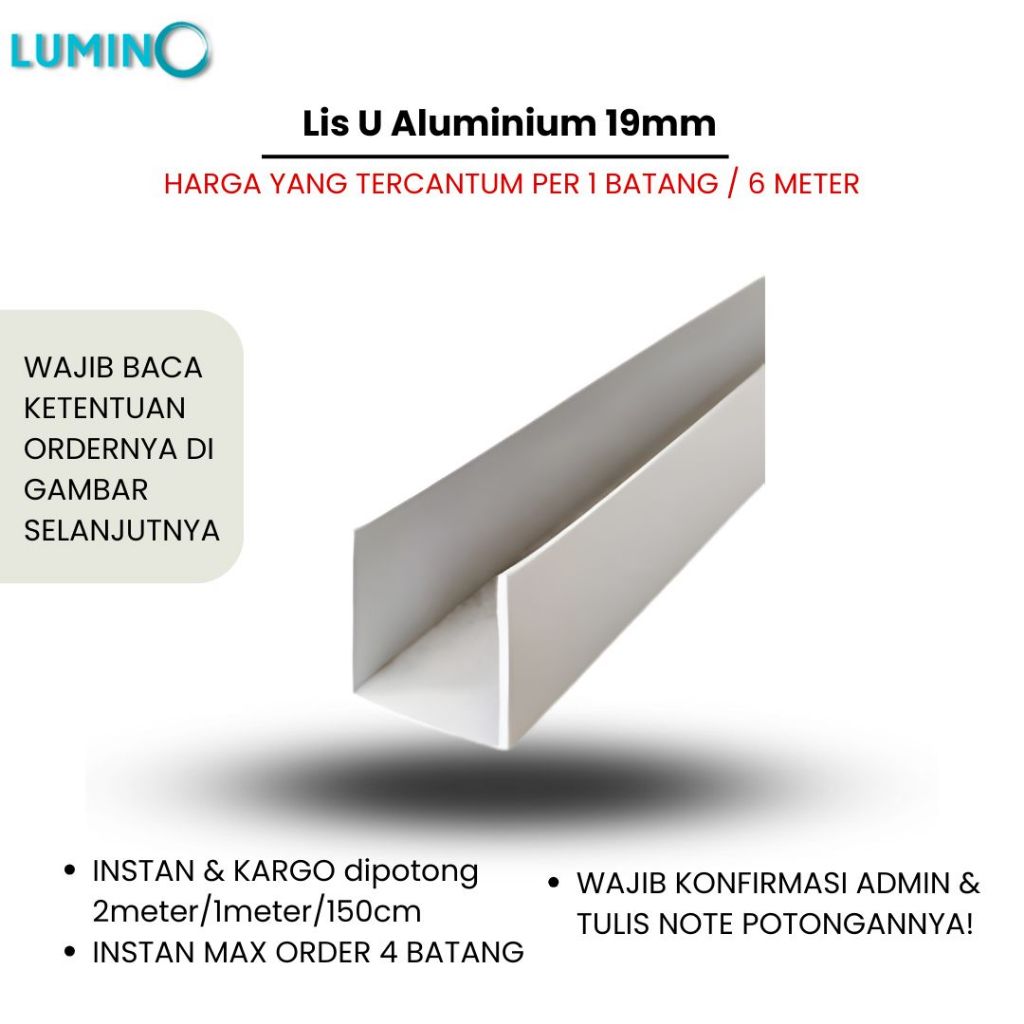 Jual Lumino 11005A - Lis U Aluminium 3/4 / Tali Air Dinding Tembok Lis ...