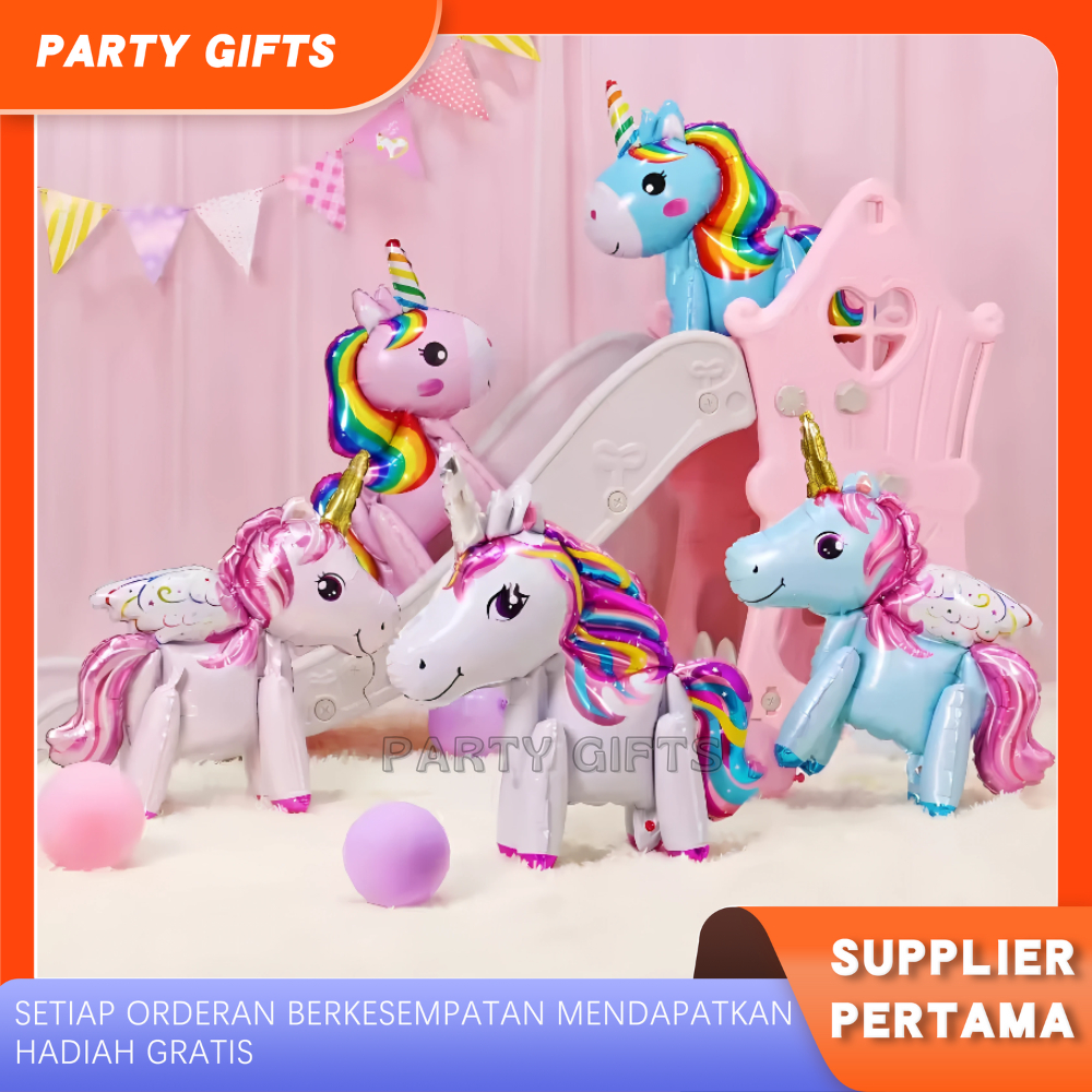 Balon Foil 3D Unicorn Standing Large Balon Foil Unicorn Jumbo Bediri Warna Warni Balon Pesta Ulang Tahun