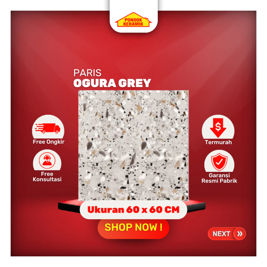 Keramik Gramix Cutting Paris 60x60 Ogura Grey Terazzo Matte Anti Slip