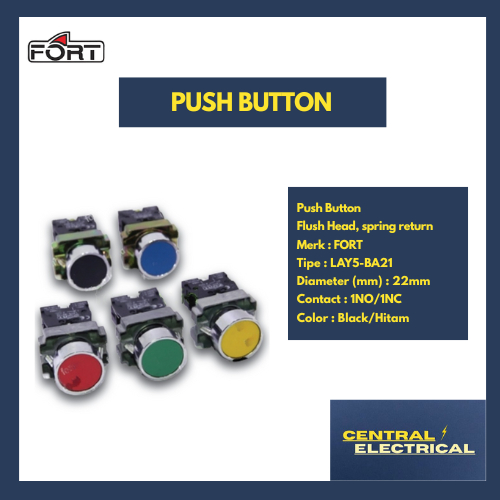 Jual FORT Push Button Flush Head, Spring Return 22m Black/Hitam merk ...