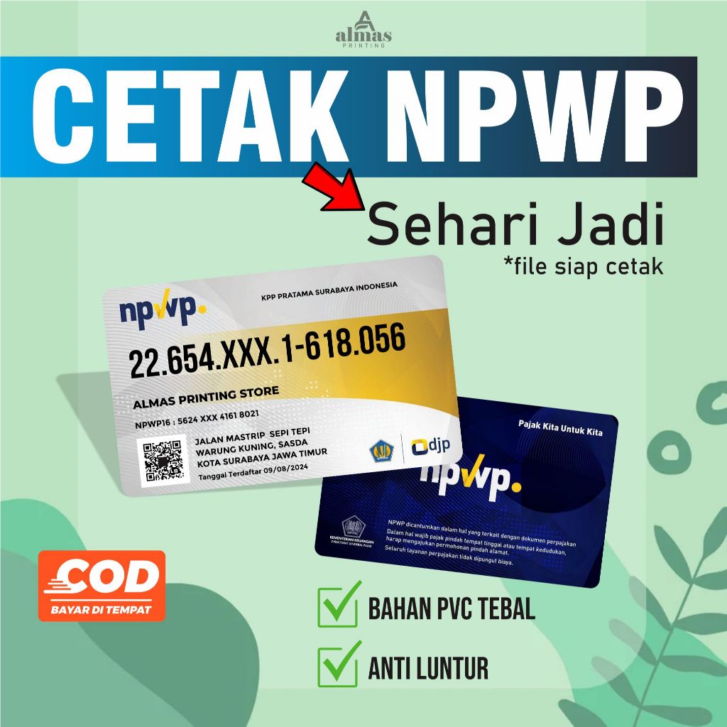 Jual Cetak Kartu NPWP Kartu ID Card Bahn Tebal sehari langsung jadi ...