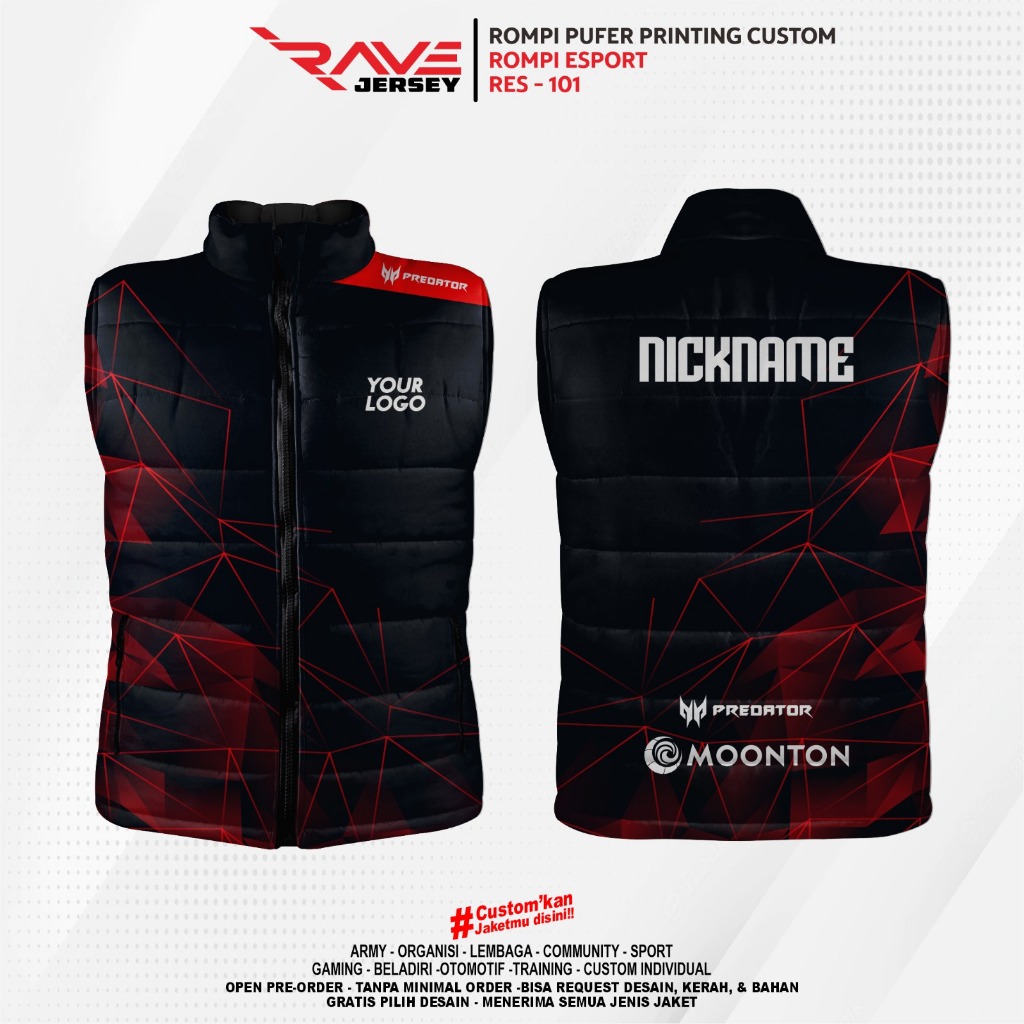 Jual ROMPI GAMING / TEAM ESPORT FULL PRINTING SUBLIMATION CUSTOM ...