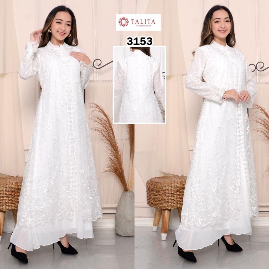 Jual GAMIS PUTIH BRUKAT TILE BORDIR PREMIUM BUKA PINTU | Shopee Indonesia