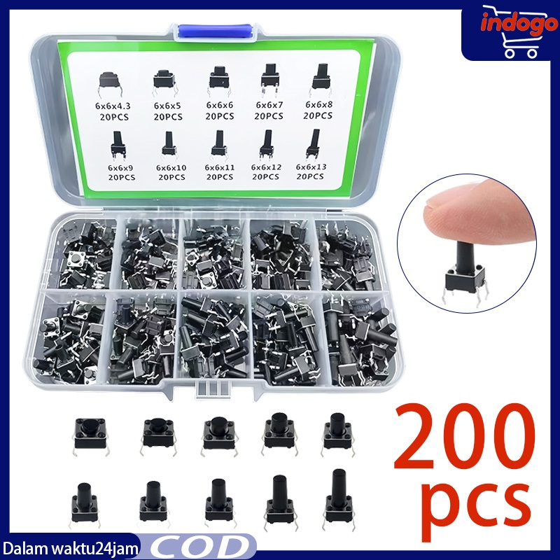 Jual 200pcs Tactile Switch Push Button Kit 4pin Switch6x6mm Tactile ...