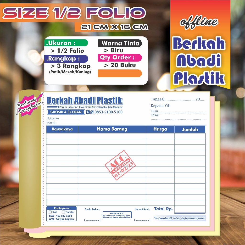Jual (GRATIS DESAIN) Nota Custom uk.1/2 Folio 3 rangkap | Shopee Indonesia