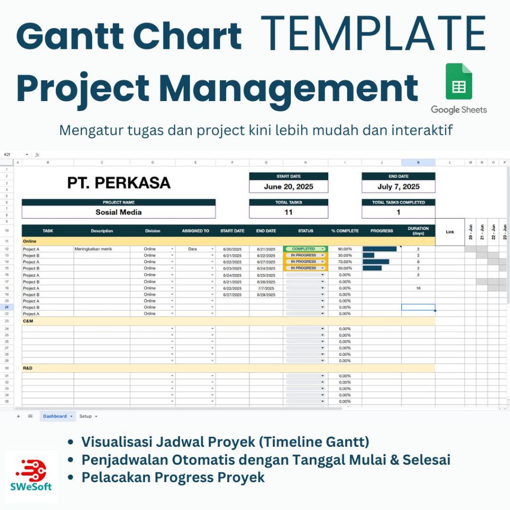 Jual Template Gantt Chart Manajemen Proyek Google Sheet | Shopee Indonesia